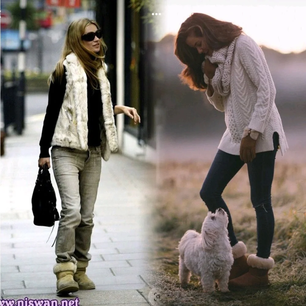UGG Mini Bailey Bow two tone grey and brown, small flaw on right boot - Picture 1 of 13